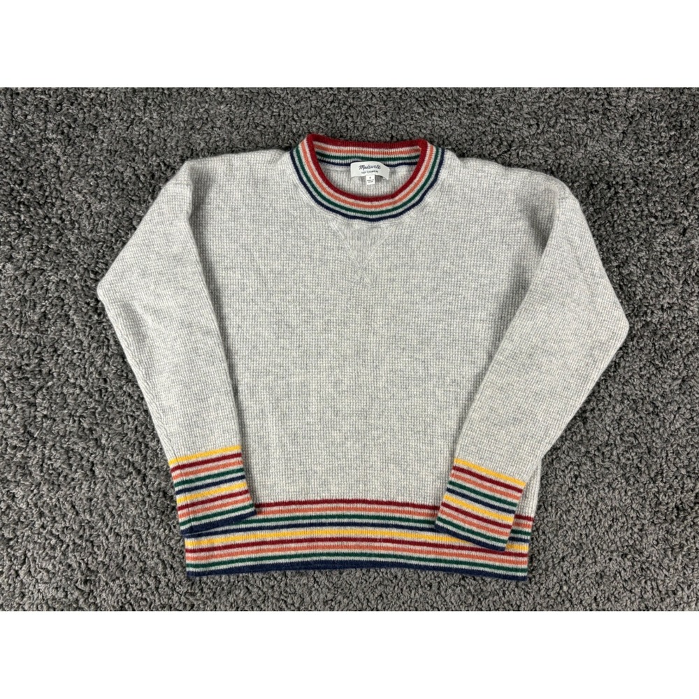 Madewell 100% Cashmere Rainbow Stripe Waffle Knit Sweater Gray XXS